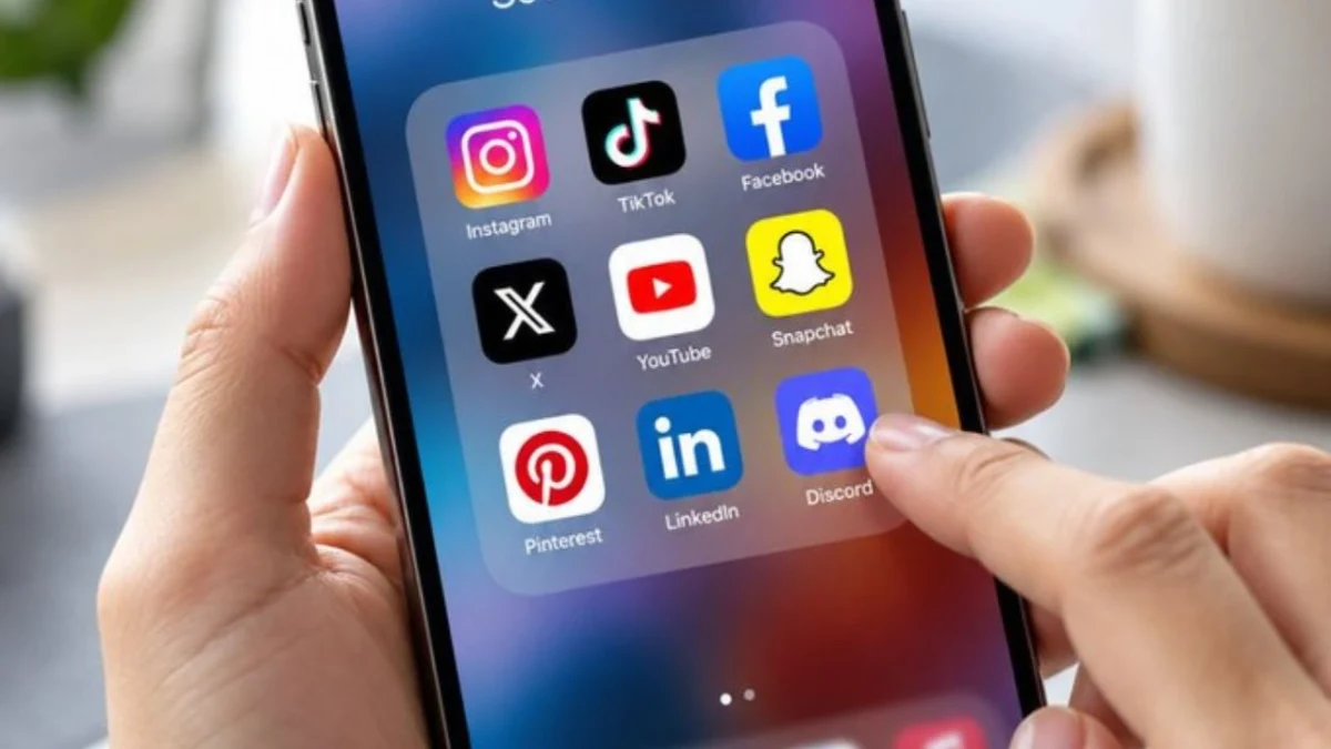Sosyal medya uygulamalarının simgelerinin bulunduğu akıllı telefon