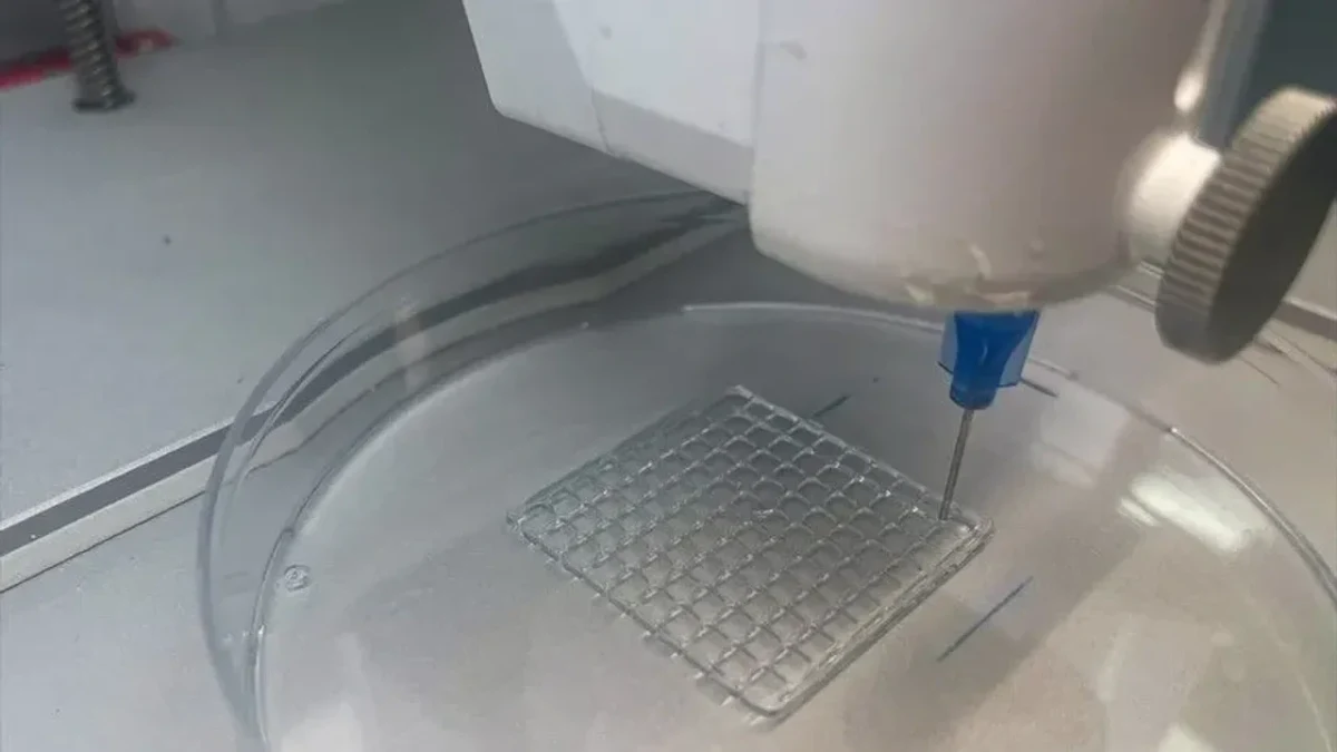 3 boyutlu biyoyazıcı, petri kabındaki mikroiğne yama örneğini üretiyor