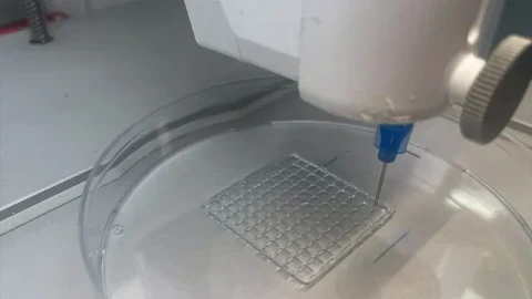 3 boyutlu biyoyazıcı, petri kabındaki mikroiğne yama örneğini üretiyor