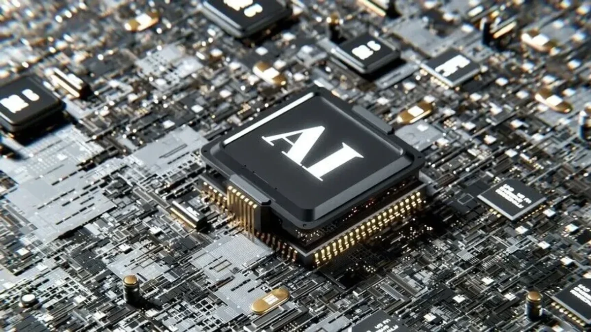 Elektronik devre kartı üzerindeki AI yazılı işlemci