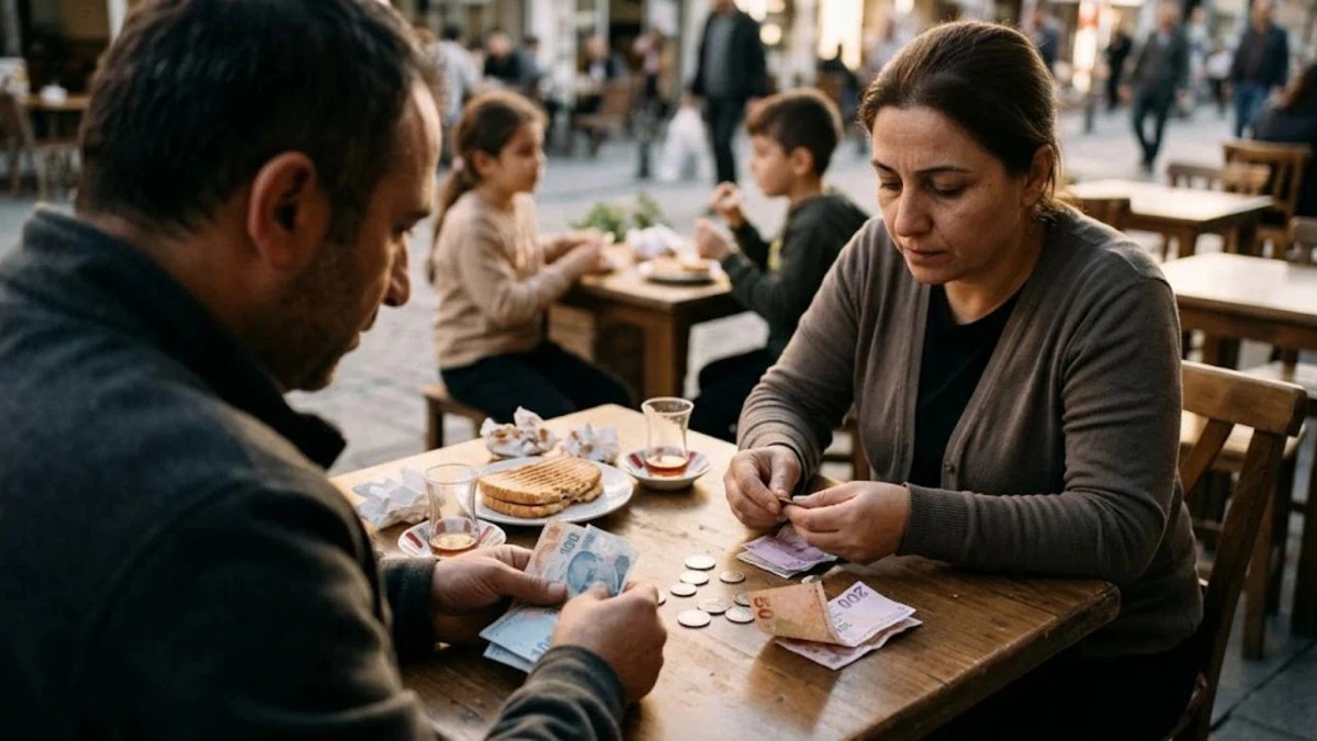 Kafede ailece yapılan harcamayı masada hesaplayan kişiler