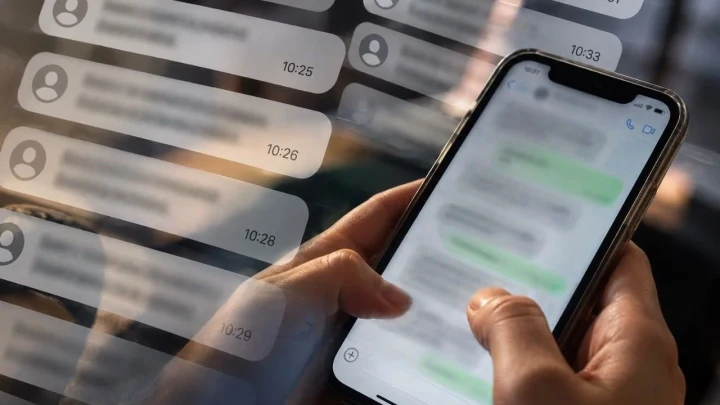 Akıllı telefondaki mesajlaşma ekranını kullanan eller