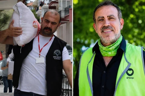 Ankara Abisi İyilik Derneği Başkanı Yasin Oyanık ve Haluk Levent’in yan yana yer aldığı fotoğraf