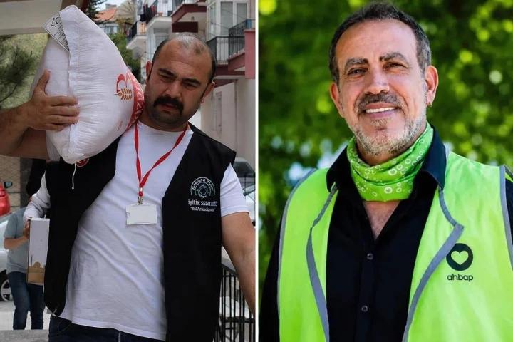 Ankara Abisi İyilik Derneği Başkanı Yasin Oyanık ve Haluk Levent’in yan yana yer aldığı fotoğraf