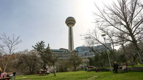 Ankara’da Botanik Parkı’nda yeşil alan, ağaçlar ve Atakule