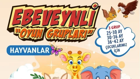 Hayvanlar temalı ebeveynli oyun gruplarını tanıtan ABB etkinlik görseli