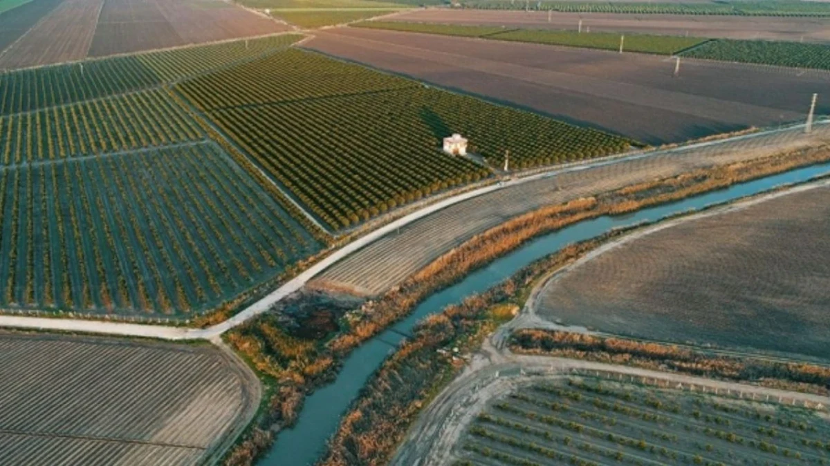 Ankara’da tarım arazileri ve tarlaların arasından geçen su kanalı