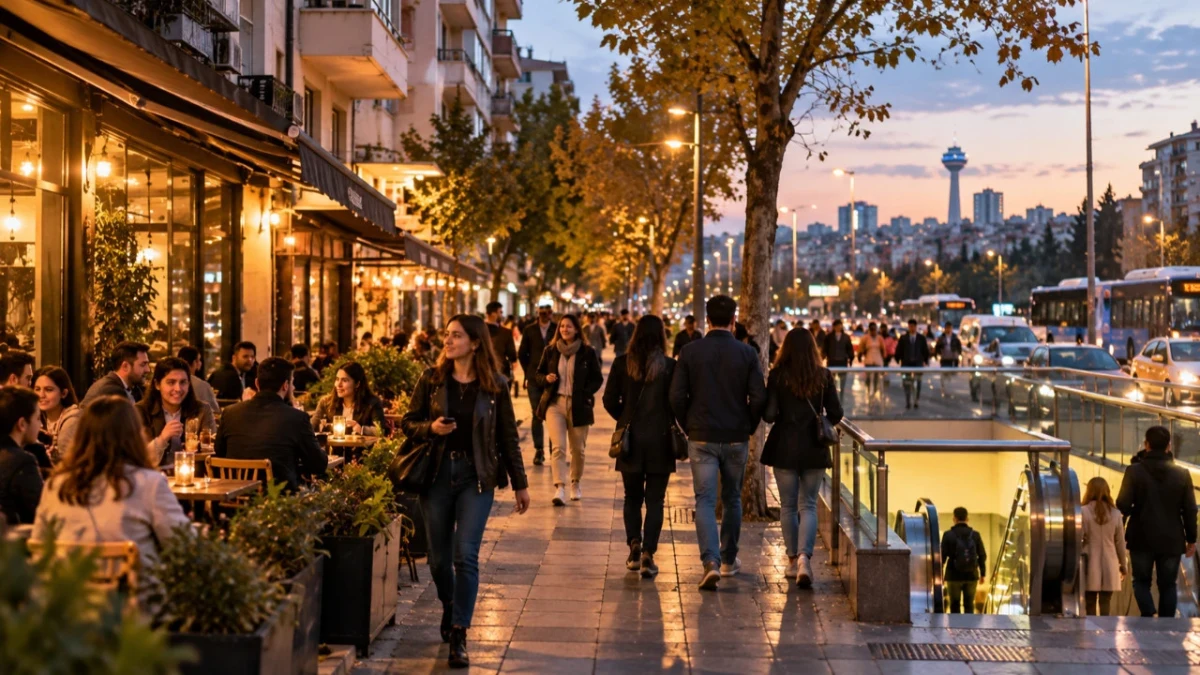 Ankara’da kafe ve mağazaların sıralandığı hareketli bir yaya caddesi