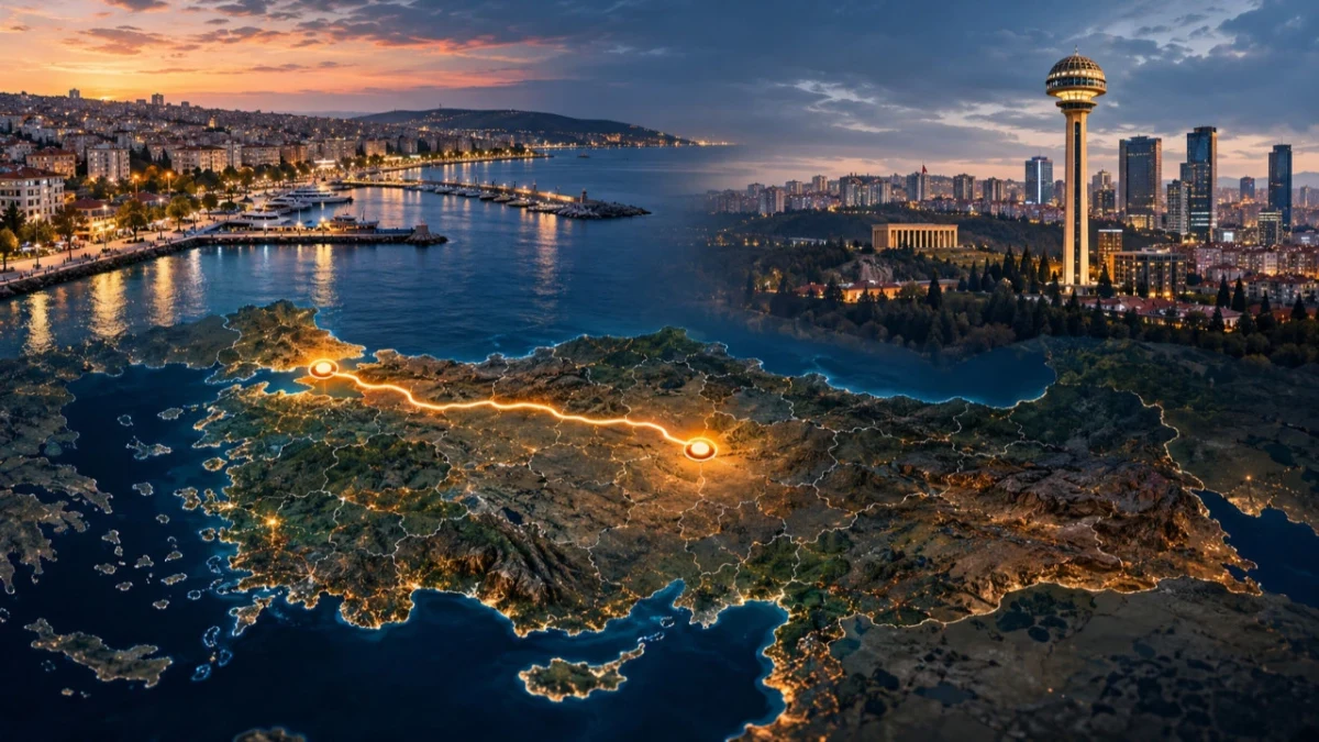 Ankara ve Tekirdağ’ı temsil eden şehir ve Türkiye haritası görseli