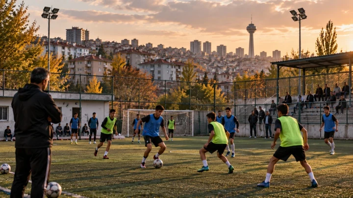 Ankara’da bir semt sahasında antrenman yapan genç futbolcular