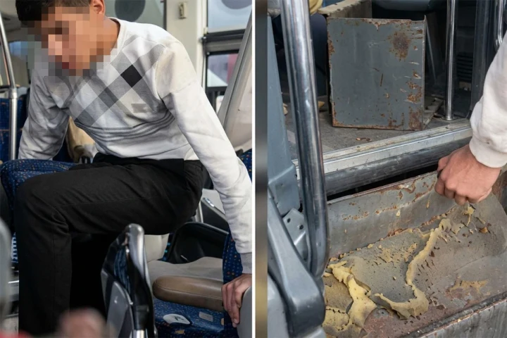 Yolcu otobüsünde koltukların yanında açılmış gizli bölme