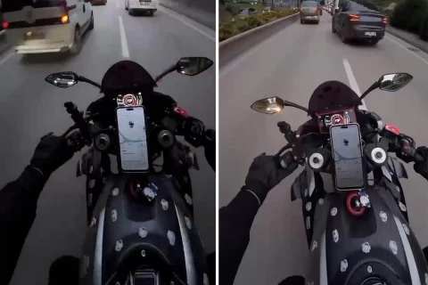 Motosiklet sürücüsünün kask kamerasından Ankara yolundaki trafik görüntüsü