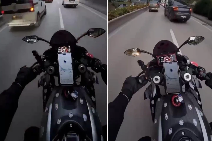 Motosiklet sürücüsünün kask kamerasından Ankara yolundaki trafik görüntüsü