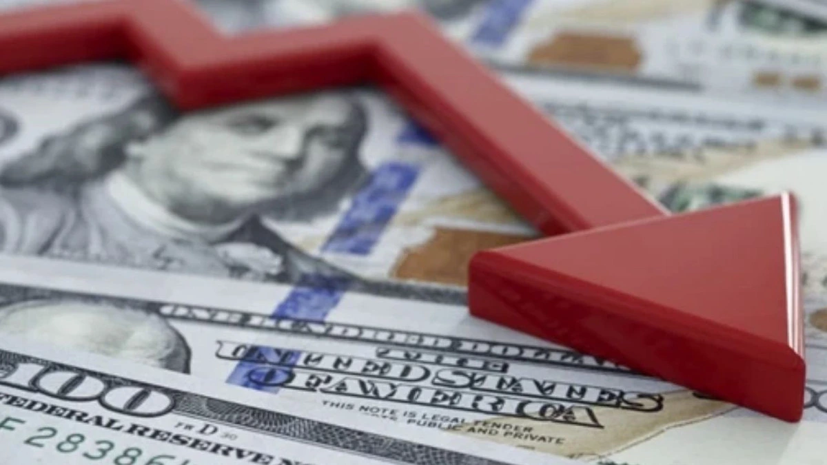 Dolar banknotları üzerindeki kırmızı aşağı yönlü ok