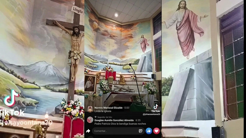 Kilise sunağındaki haçın ve ayin alanının görüntüsü