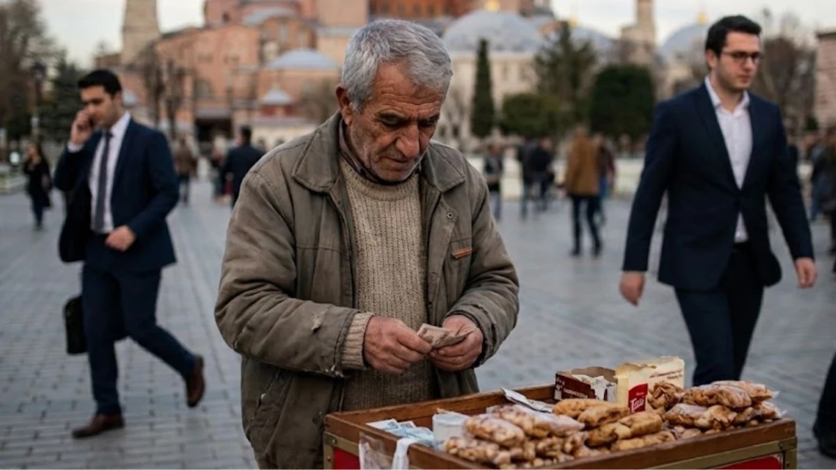 Sokakta tezgâh başında parasını sayan yaşlı bir adam