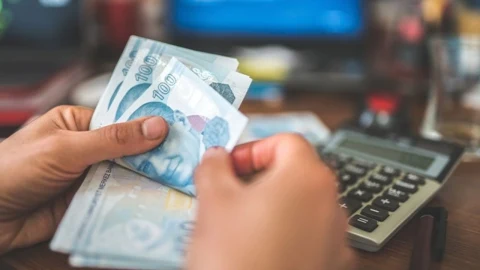 Banknotları sayan eller ve hesap makinesi