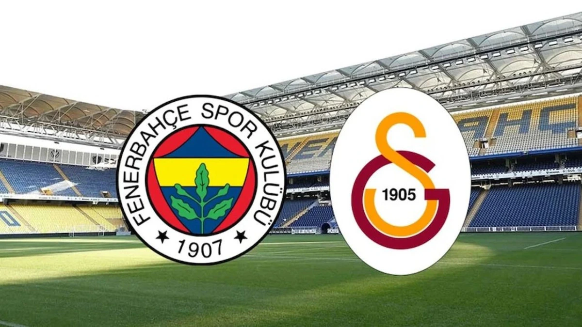 Fenerbahçe ve Galatasaray armalarının stadyum görüntüsü önünde yer aldığı görsel