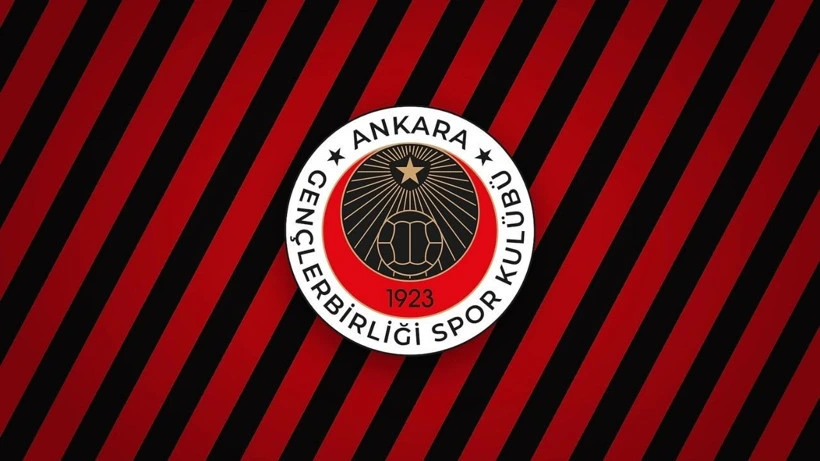Gençlerbirliği amblemi kırmızı ve siyah çizgili zeminde