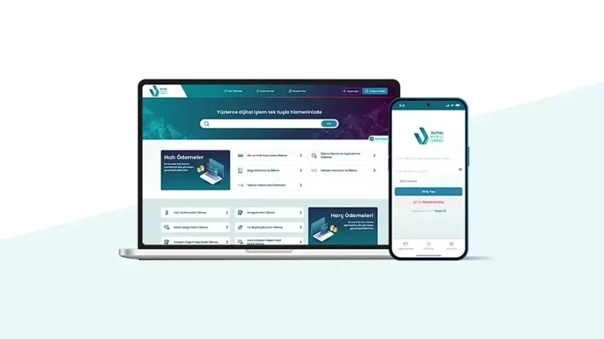 Dijital vergi hizmetlerini gösteren dizüstü bilgisayar ve akıllı telefon ekranları