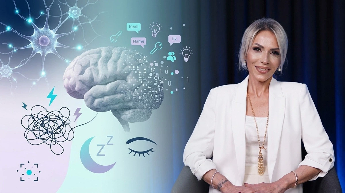Derya Şahin ve hafıza, uyku ve dikkat temalı illüstrasyon
