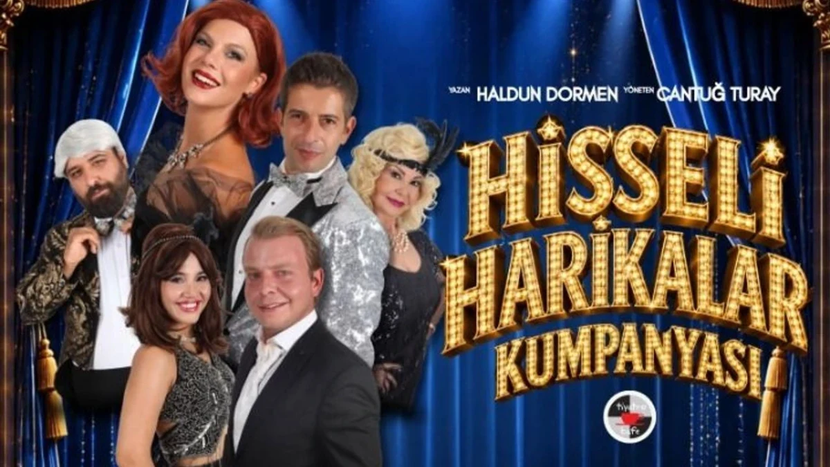 Hisseli Harikalar Kumpanyası oyununun afişinde oyuncular ve yapımın adı yer alıyor.