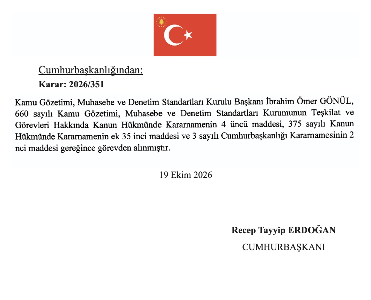 KGK Başkanı İbrahim Ömer Gönül’ün görevden alınmasına ilişkin 2026/351 sayılı Cumhurbaşkanlığı kararı