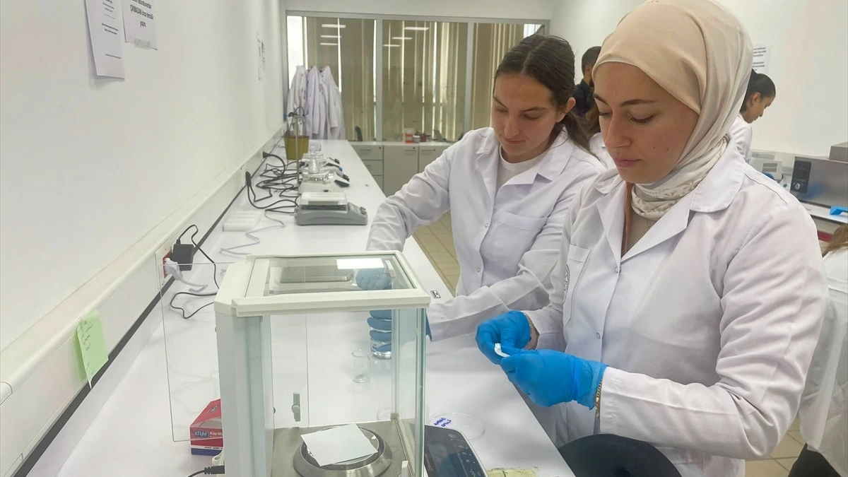 Laboratuvarda numune inceleyen iki araştırmacı