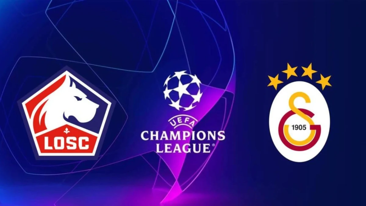 Lille ve Galatasaray logoları UEFA Şampiyonlar Ligi görselinde yan yana