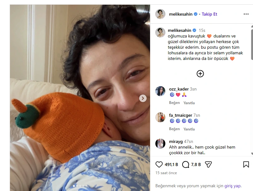 Melike Şahin, bebeğiyle birlikte sosyal medya paylaşımında