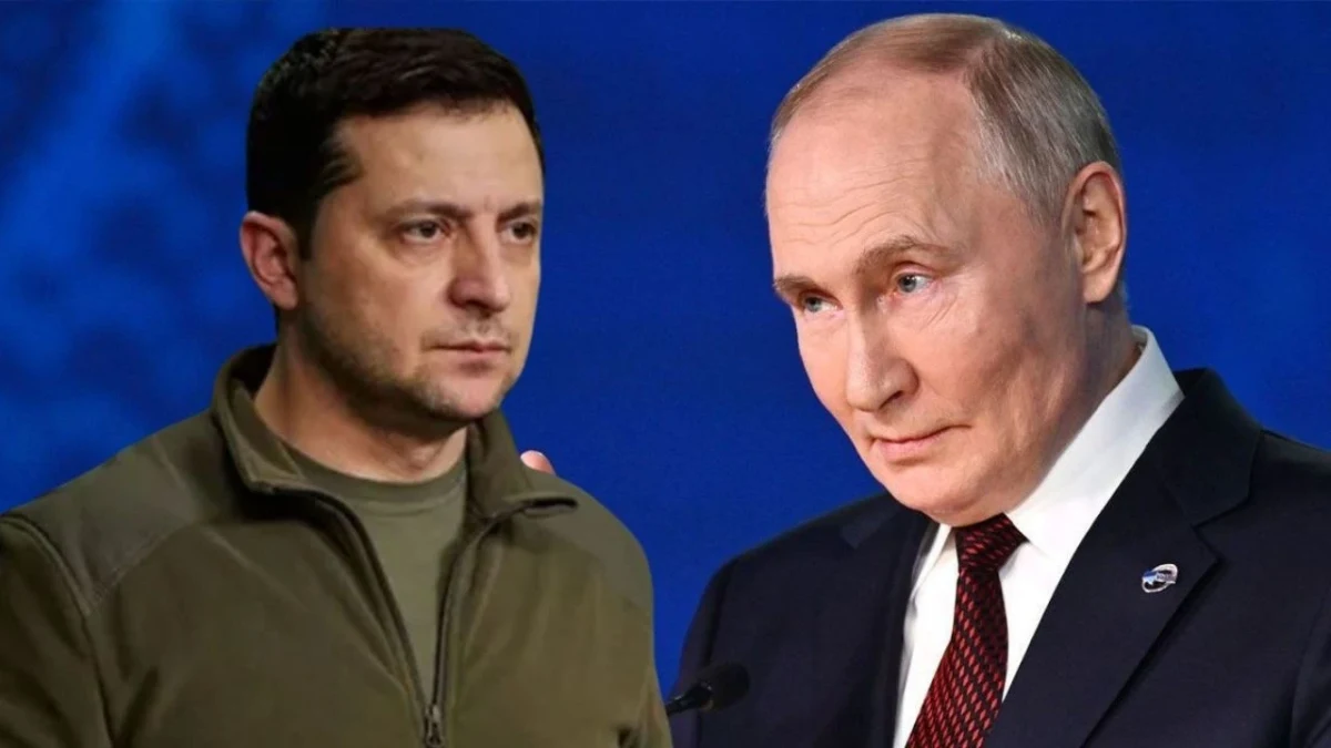 Volodimir Zelenski ve Vladimir Putin’in portreleri