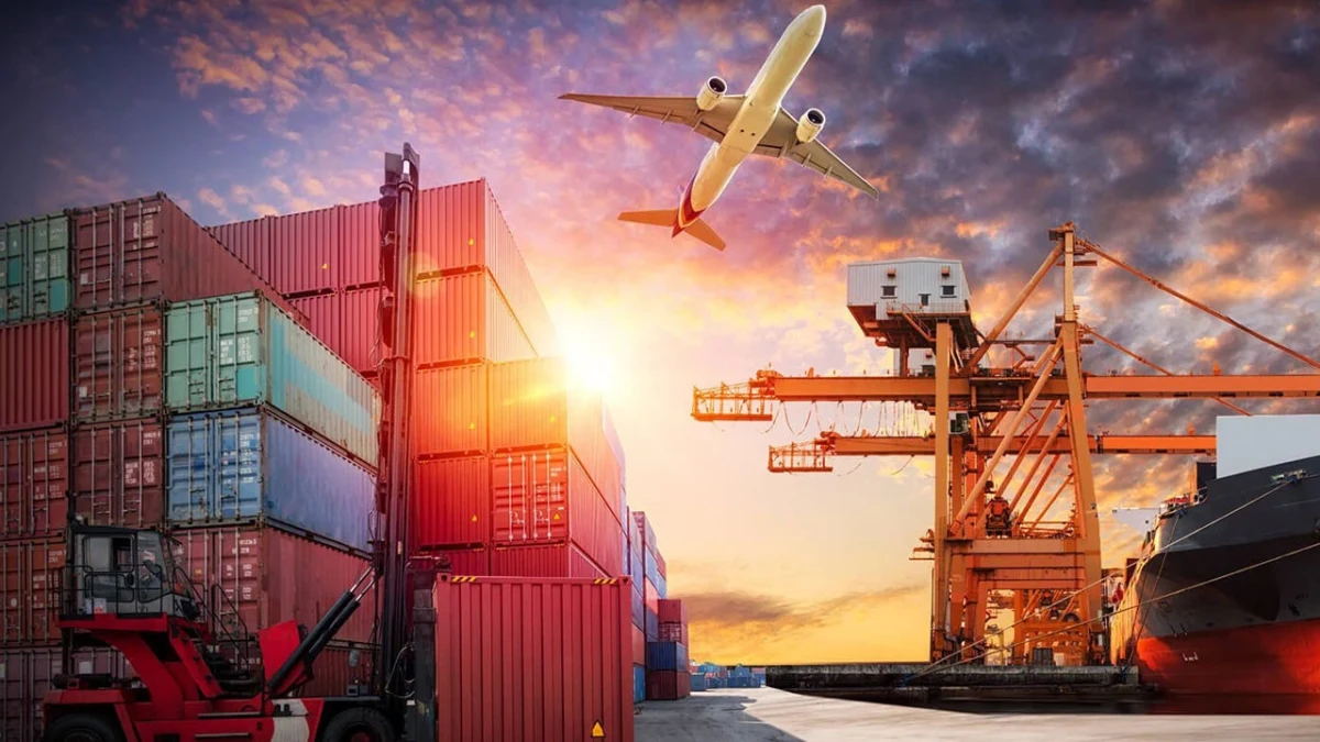 Liman konteynerleri ve kargo uçağıyla dış ticaret ve ihracat temsili görseli