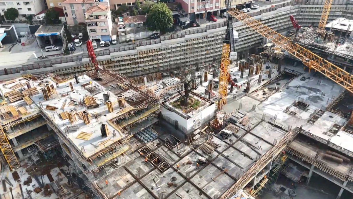 Taşkızak Tersanesi’nde inşaat çalışmaları ve ortada kalan ağaç