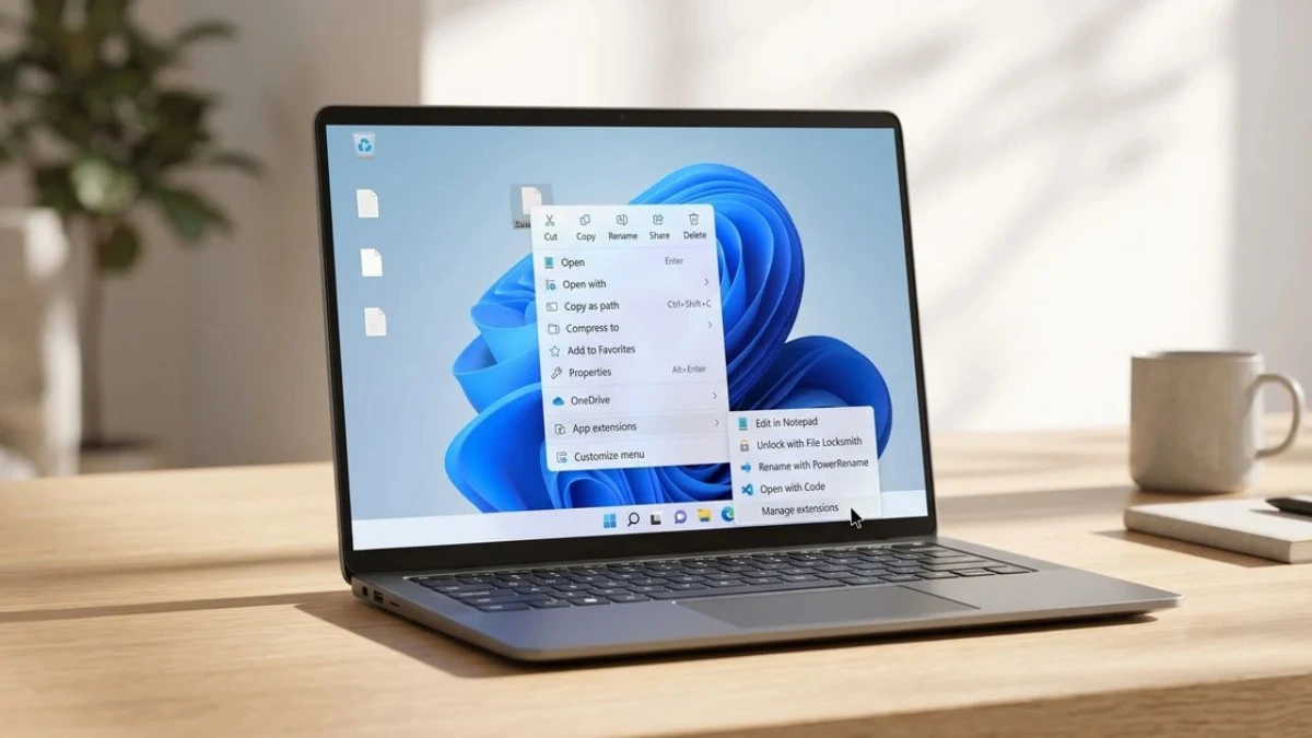 Dizüstü bilgisayar ekranında Windows 11 sağ tıklama menüsü