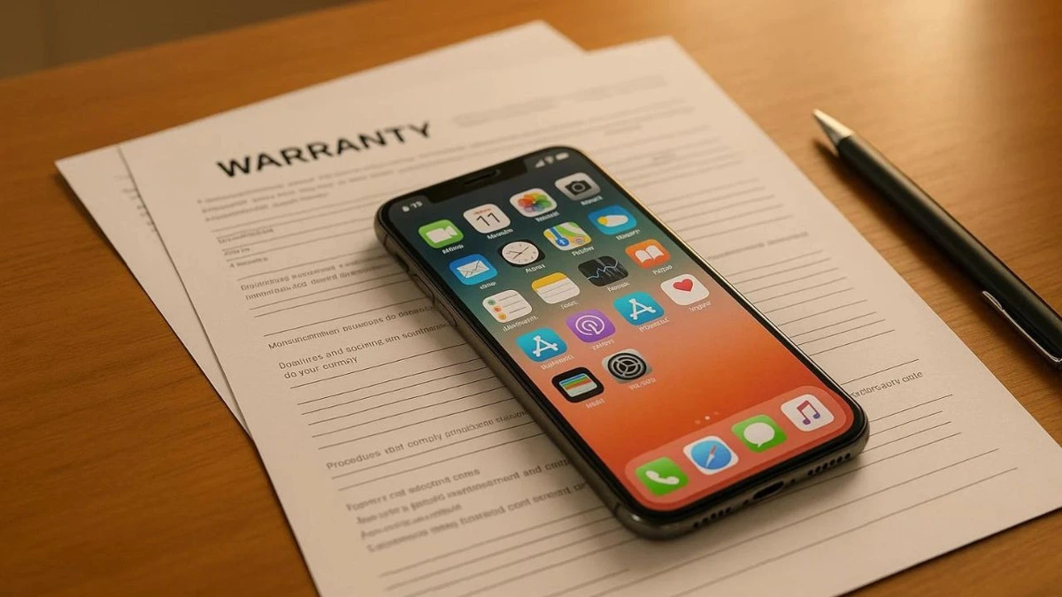 Garanti belgesinin üzerinde duran akıllı telefon